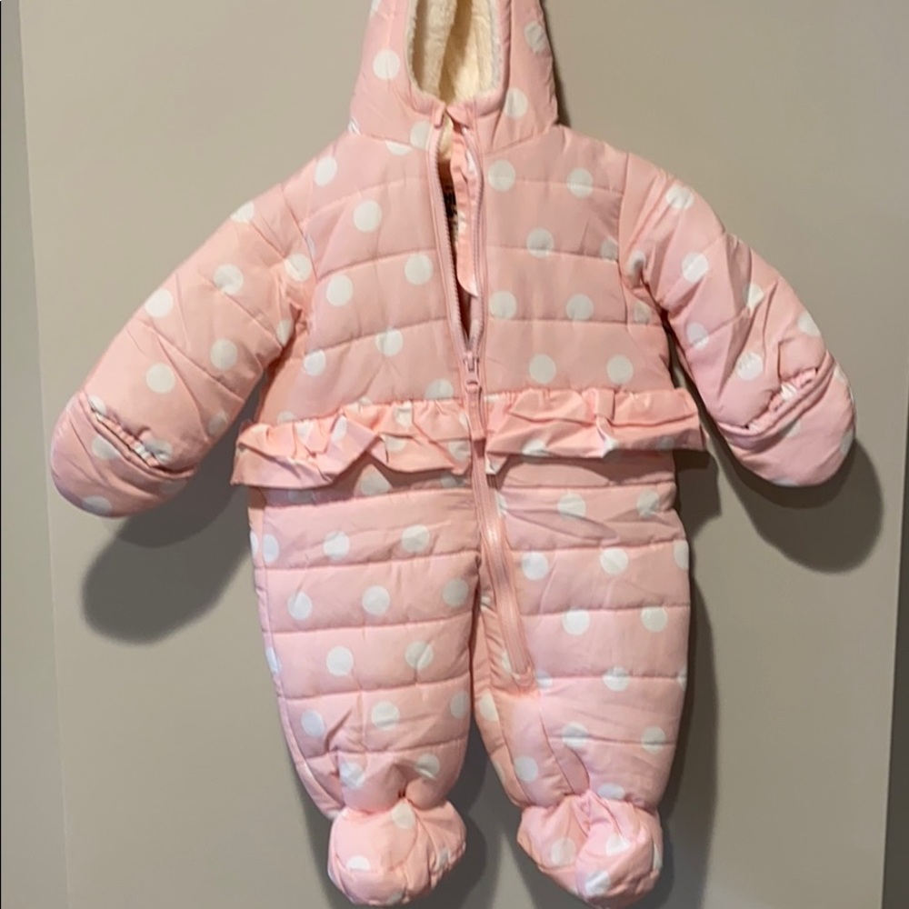 Oshkosh fleece lined pink polkadot ruffle snowsuit